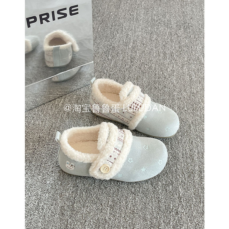 鲁鲁蛋一脚蹬加绒勃肯鞋女2025新款冬季保暖毛毛鞋二棉鞋粉色平底