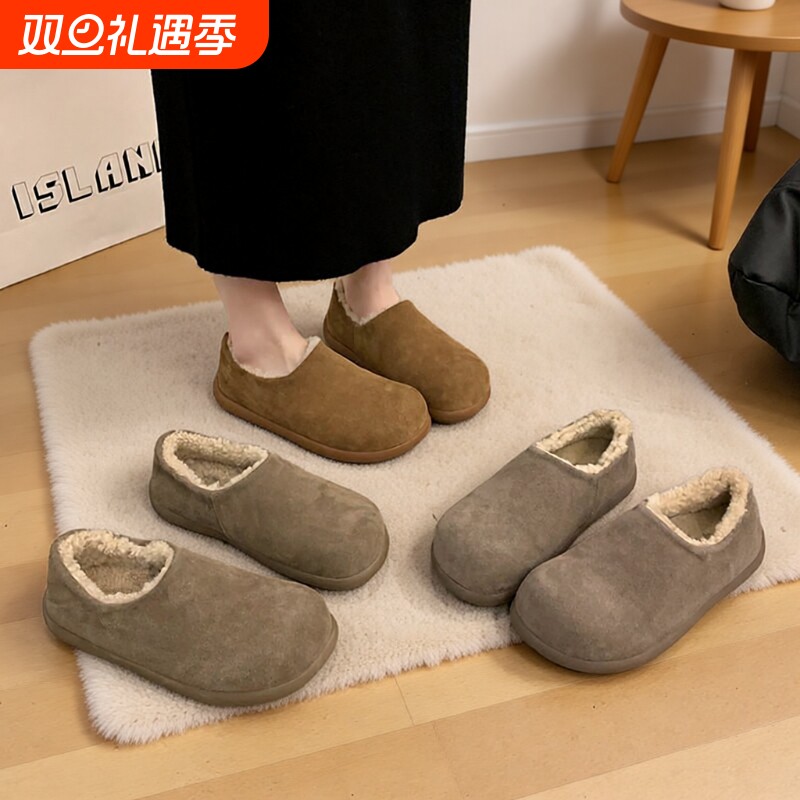 加绒勃肯鞋女2025秋冬新款一脚蹬保暖豆豆棉鞋子孕妇穆勒鞋雪地靴