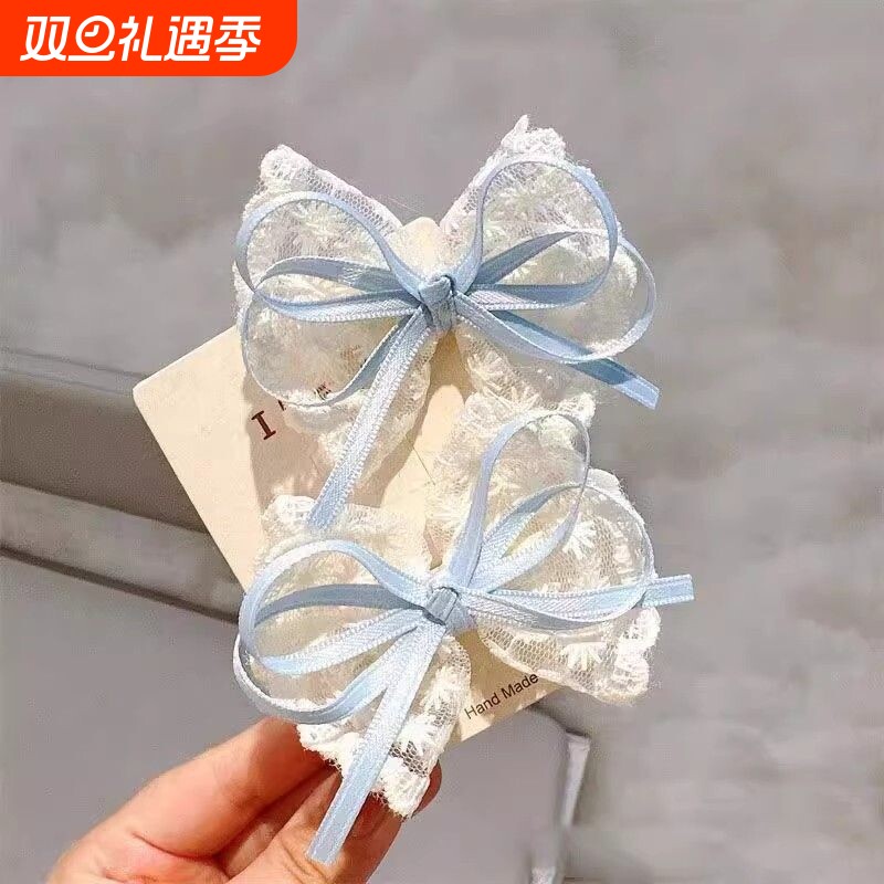 蕾丝蝴蝶结发夹ins可爱飘带花边鸭嘴夹百搭刘海侧边夹装饰发夹女