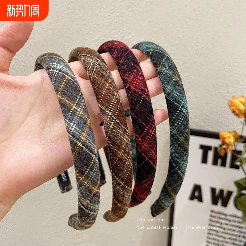 法式复古格纹发箍女款洗脸压发捆高颅顶头箍高级感头饰学院风发卡