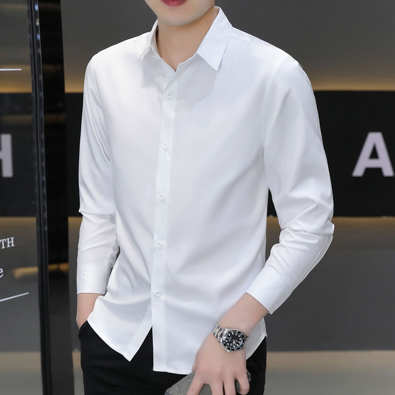 2024夏季新款男士短袖衬衫冰丝免烫商务职业正装春秋长袖衬衣休闲