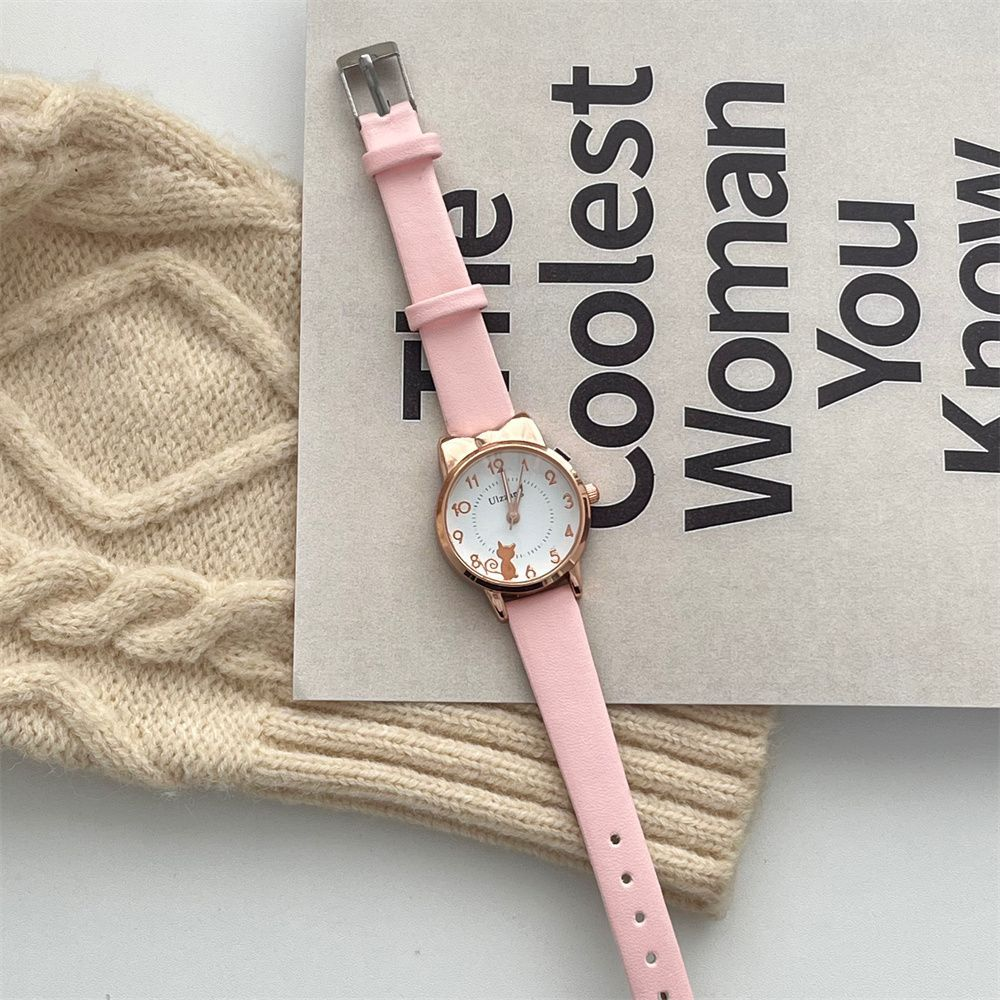 儿童石英表男女学生创意少女孩初高中考试猫咪手表看时间夜光普通