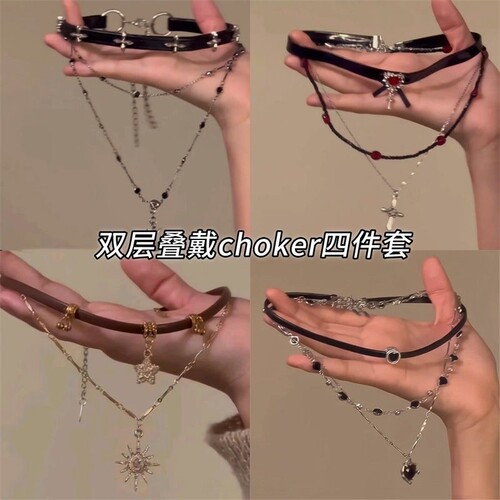 黑色十字架choker女双层叠戴y2k项链女高级感锁骨链辣妹甜酷颈链