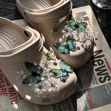 洞洞鞋配饰水墨风蝴蝶卡洛驰鞋花适配Crocs扣女diy装饰卡扣珍珠