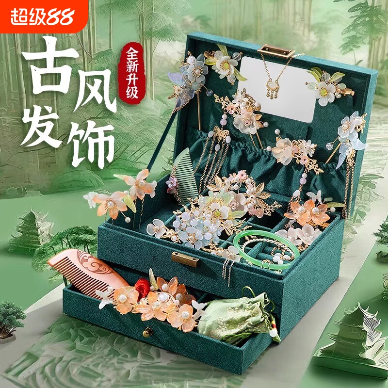 六一节女孩儿童礼物古风发饰礼盒女童首饰盒高端玩具10岁生日12十图片