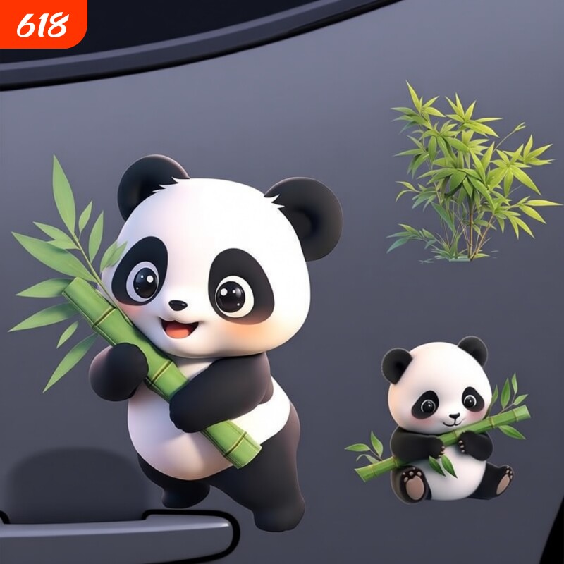 可爱抱竹子大熊猫卡通车贴车子门后电动摩托车大面积划痕遮挡贴