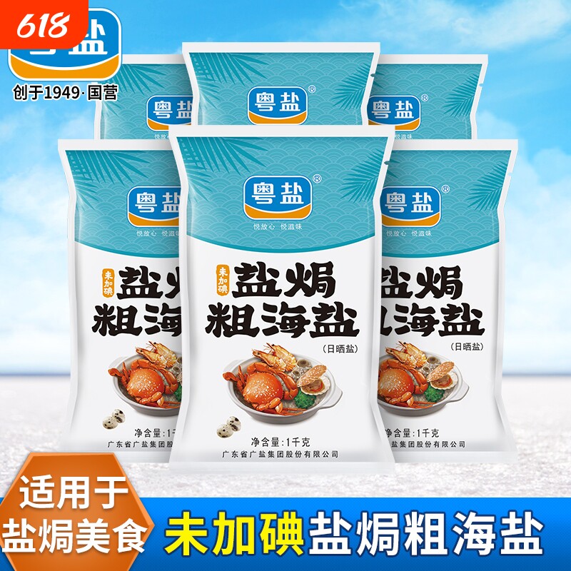 粤盐盐焗粗海盐6袋天然日晒粗粒大颗粒食用盐无碘盐家用海鲜生态