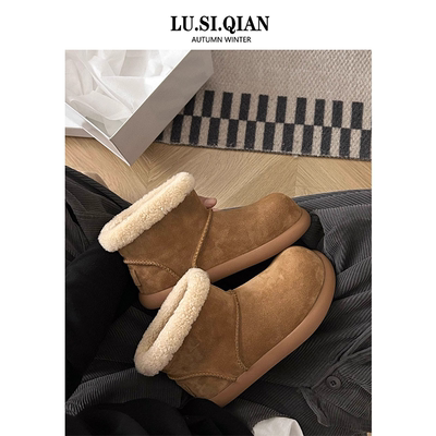 丑萌大头雪地靴女2025冬季新款小土豆毛毛短靴厚底加绒加厚大棉鞋