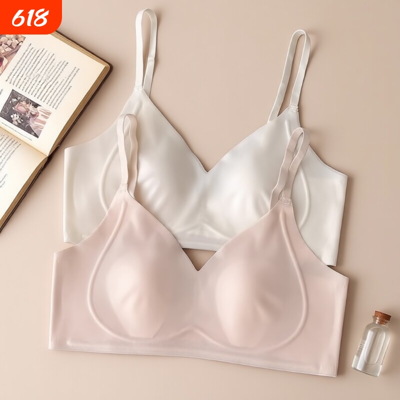 收副乳果冻条内衣薄款兔耳朵无痕女无钢圈大胸显小透气冰丝文胸