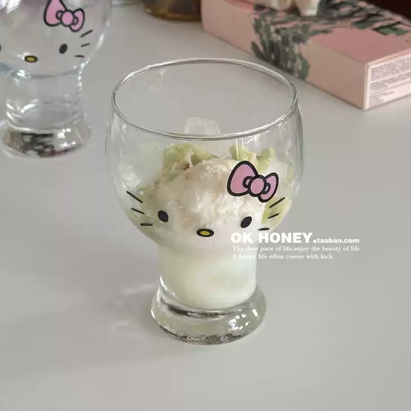 ins风可爱卡通蝴蝶结猫咪扎啤玻璃杯牛奶杯子女可爱喝水杯啤酒杯