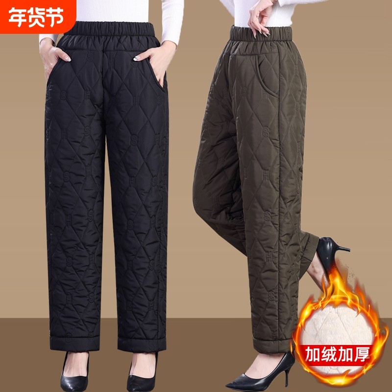 中老年人加绒加厚妈妈装裤子女秋冬外穿棉裤奶奶直筒高腰夹绒裤子,女装/女士精品,中老年女装,淘宝优惠券,粉丝福利购,淘宝优惠卷