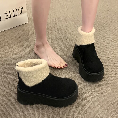 意尔康心选韩版女鞋加绒棉鞋显瘦复古小短靴厚底勃肯鞋女雪地靴20