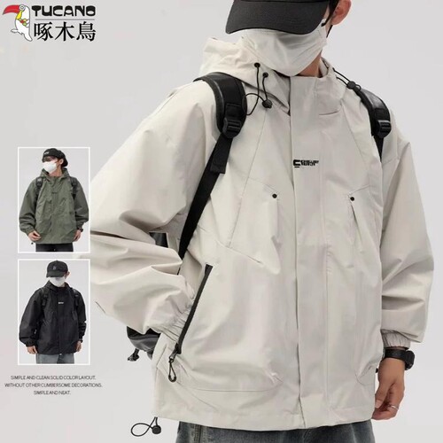 啄木鸟2025冲锋衣外套防风春秋季工装夹克大码男士防水内胆登山