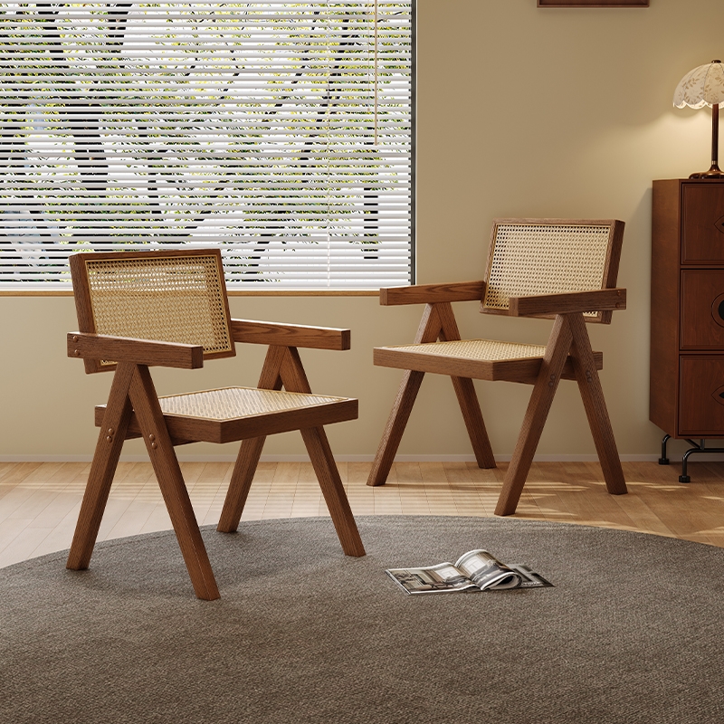 中古风昌迪加尔椅子家用实木餐椅