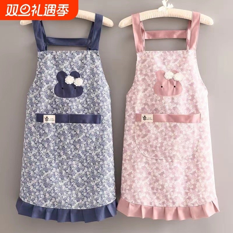 韩版家用做饭厨房小清新公主围裙女竹节棉透气工作时尚新款围腰