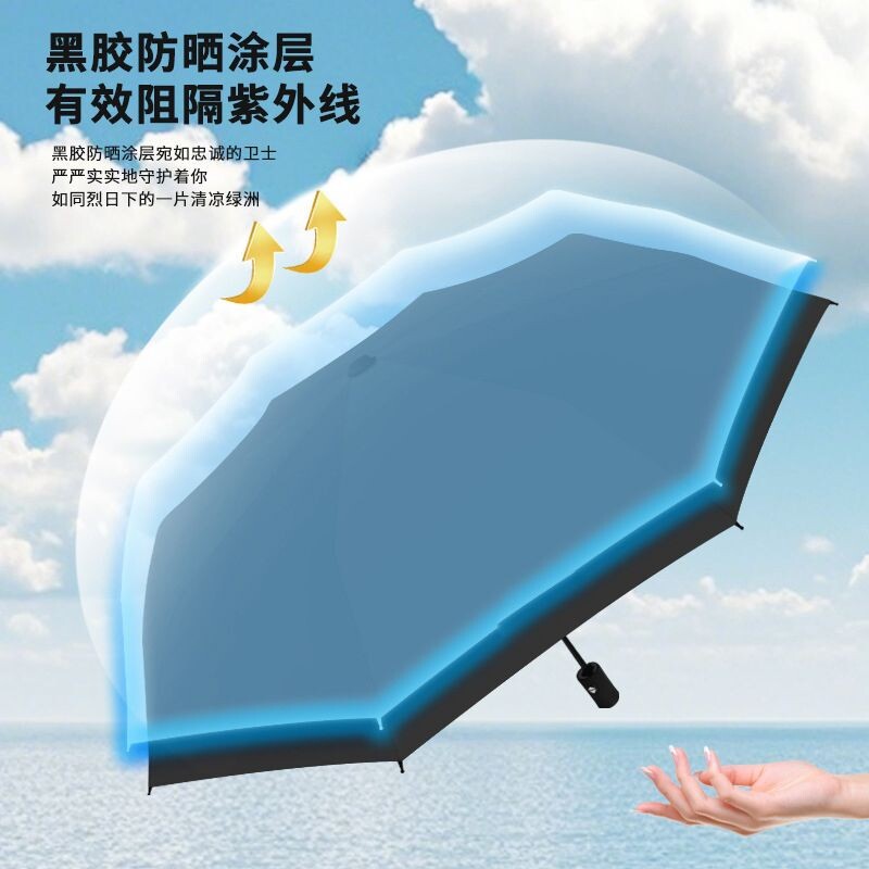 雨伞双骨莫兰迪24骨三折叠黑胶防晒遮阳太阳伞加粗户外自动伞