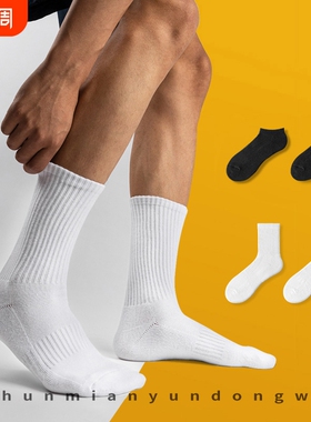 袜子男中筒袜夏季薄款透气棉质运动袜男生篮球袜防臭短袜诸暨白色