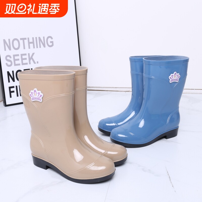 喆星雨鞋女中筒女士水鞋子女加绒保暖防水雨靴防滑半筒水靴女胶鞋