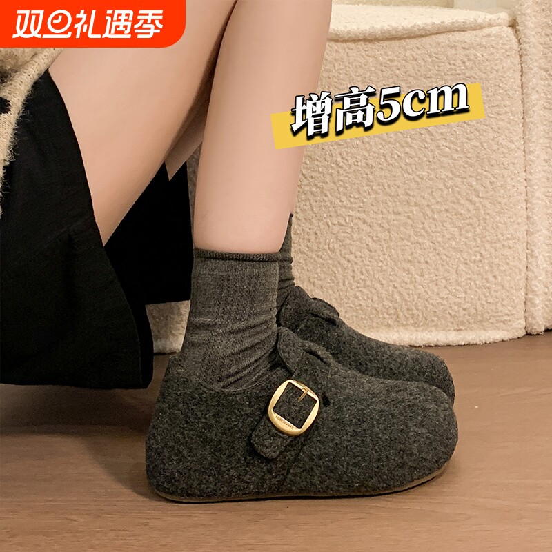 全包厚底勃肯鞋女加绒豆豆鞋2025新款冬季女鞋子爆款博肯棉鞋灰色