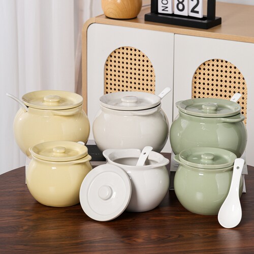 陶瓷猪油罐家用耐高温带盖荤油罐盆厨房装油罐油容器辣椒罐专用罐