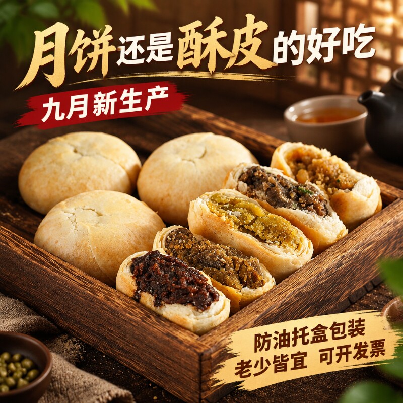 新日期苏式酥皮老式五仁月饼图片
