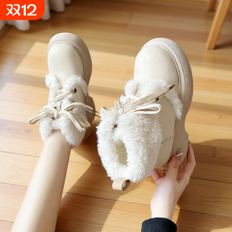 雪地靴女2024新款秋冬季厚底加绒加厚保暖大棉鞋马丁靴子皮毛一体