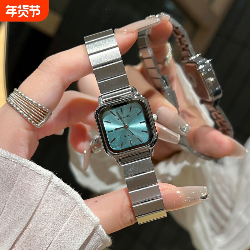 冷淡风女士小方表银色轻奢小众高级感女款学生ins钢带气质手表女