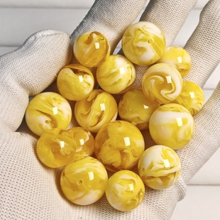 文玩配饰天然鸡油黄二代琥珀蜜蜡珠子妖金白花圆珠DIY星月菩提
