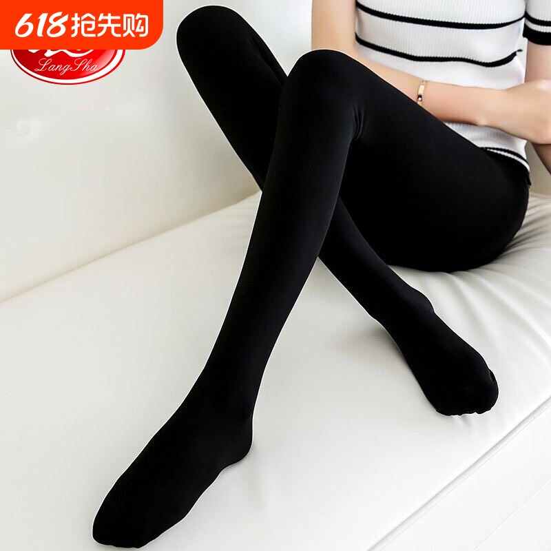 浪莎丝袜春秋2女连裤袜正品保暖防勾丝打底裤袜黑色连体薄绒加绒