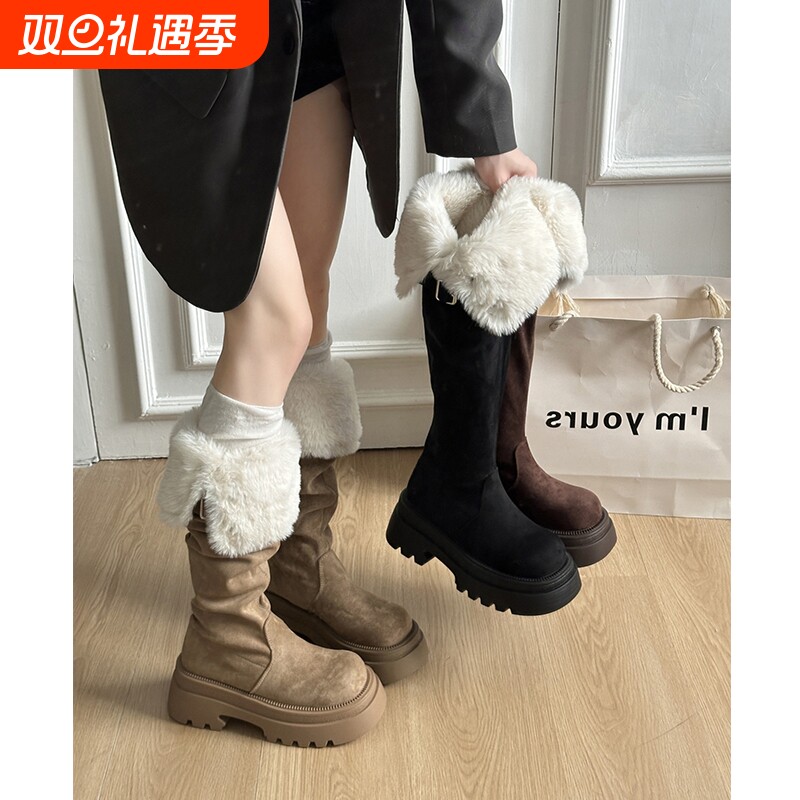 厚底增高加绒雪地靴子女2025新款爆款冬季保暖长筒靴棉靴高筒圆头