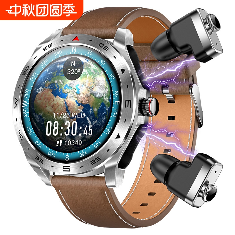 鑫超越TWS双蓝牙耳机MP3二合一双耳监测智能手环拨号电话成人智能手表