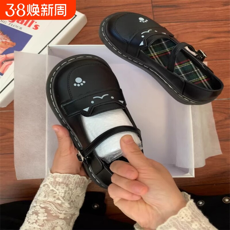 可爱小猫日系lolita圆头小皮鞋jk制服平底软妹百搭学生玛丽珍单鞋