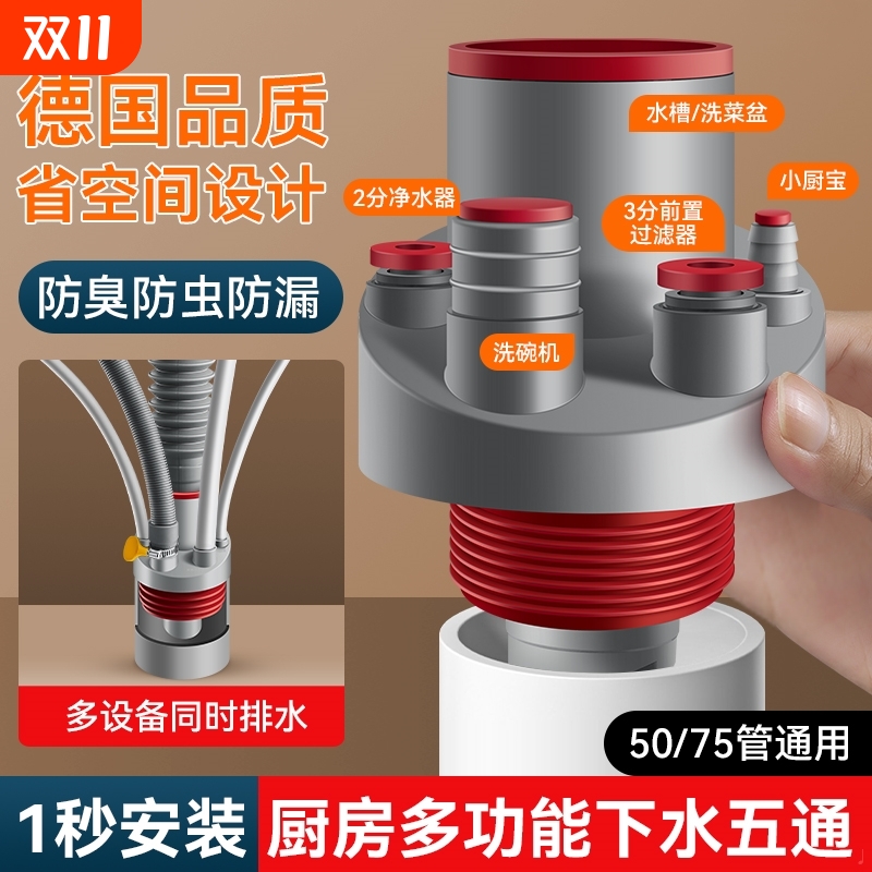 厨房下水道集成排水硅胶防臭神器厨房五通通用水槽地漏防臭塞