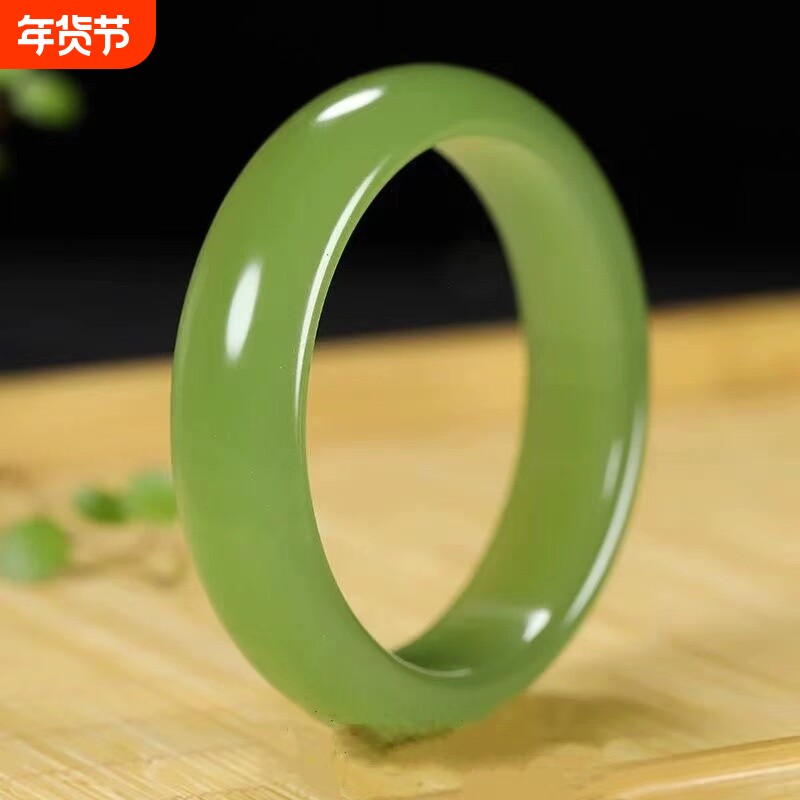 爆款仿新疆和田玉手镯女款晴水冰种青白玉镯子湖水绿圆条手镯