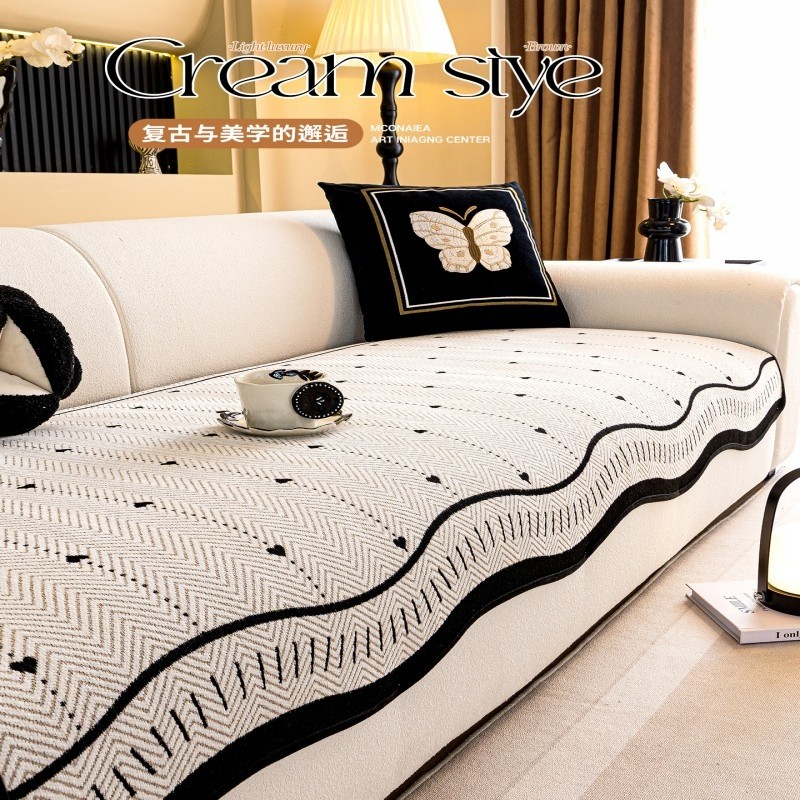 法式异形沙发垫盖布2025四季通用固定防滑秋冬毛绒坐垫子简约客厅