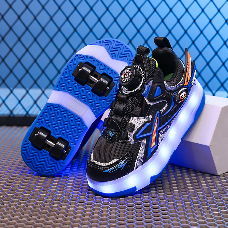 男童暴走鞋秋季2025新款四轮儿童轮滑鞋旋钮男孩可拆卸溜冰鞋发光