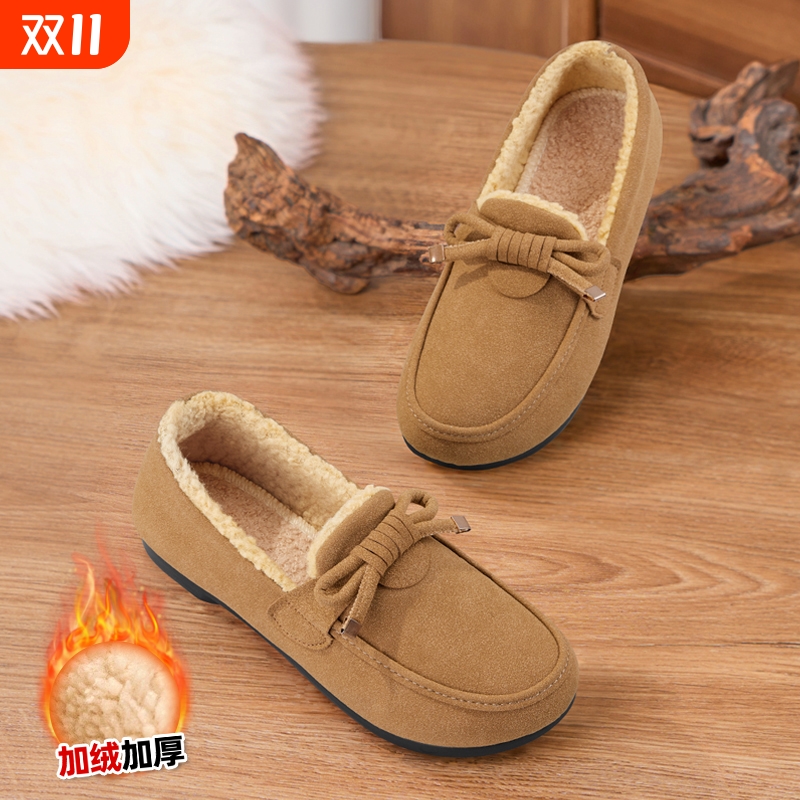秋冬季新款豆豆鞋女加绒保暖休闲鞋平底懒人鞋毛毛鞋一脚蹬女棉鞋