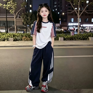 高品质女童短袖长裤套装薄款初中生夏装运动中大童衣服小女孩童装