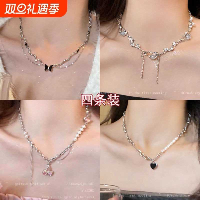 波浪纹黑色蝴蝶项链不规则小众设计锁骨链女2023年新款高级感颈链