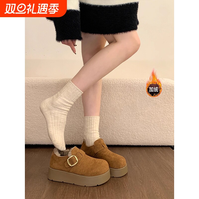 厚底增高加绒保暖全包勃肯鞋女鞋2025冬季新款雪地靴乐福毛毛棉鞋