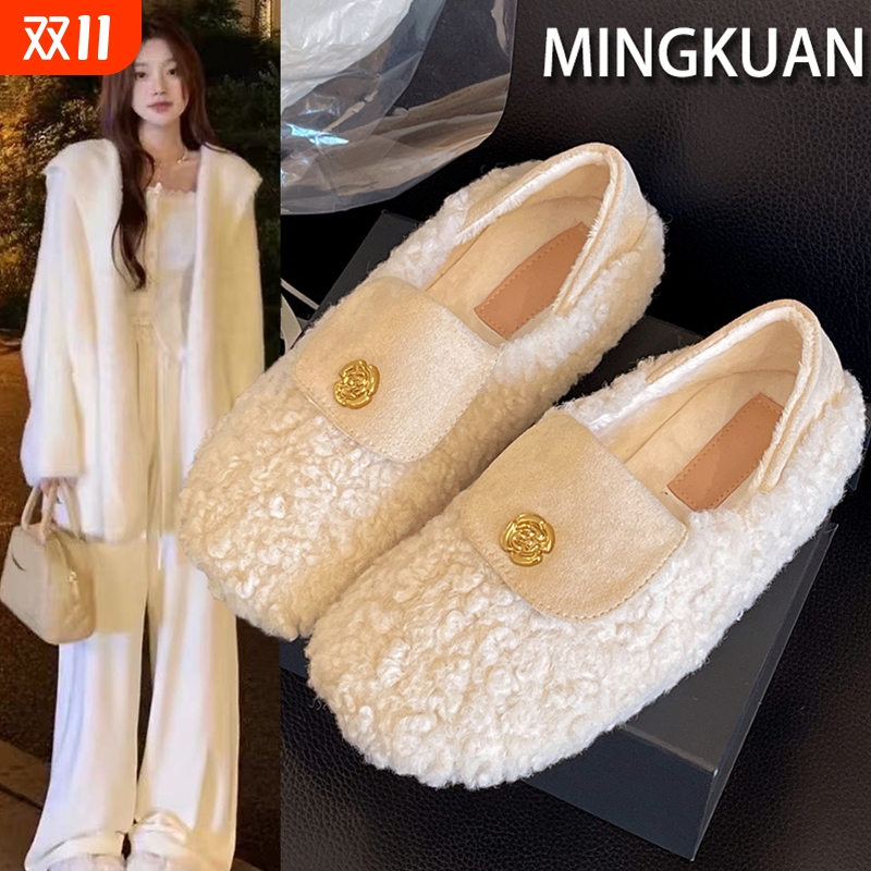 白色松糕底保暖一脚蹬女鞋