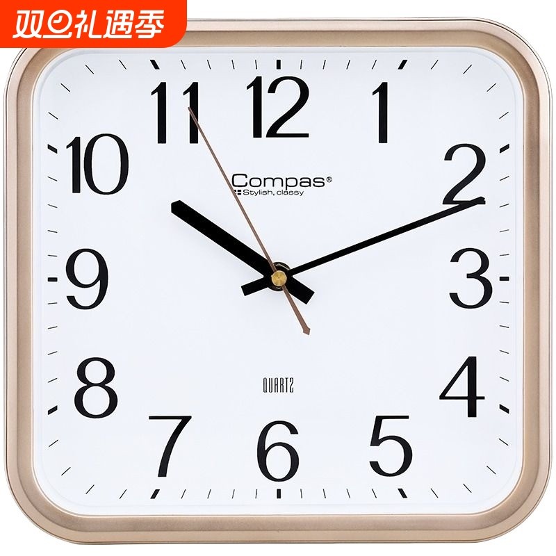 康巴丝挂钟客厅现代时钟简约方形石英钟创意卧室静音挂表机芯餐厅