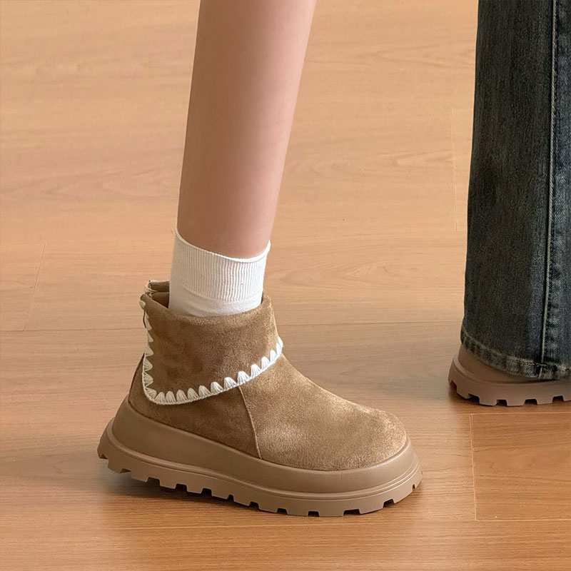 复古加绒勃肯短靴女款2025秋冬新款圆头百搭厚底马丁靴绒面短筒靴