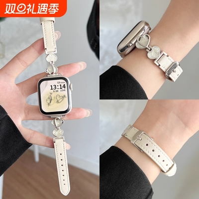 适用小米手环9pro表带新款皮质8爱心 鎏金腕带女生创意红米5手表带高级感红米4智能电子手表链