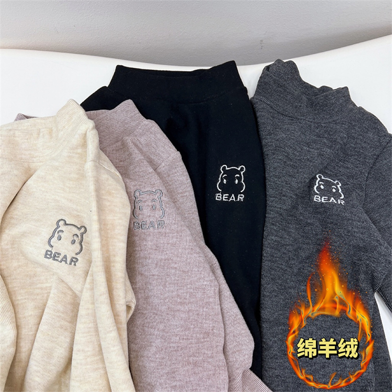 宝宝打底衫羊绒棉冬季中小童半高领磨毛内搭儿童上衣男童长袖T恤