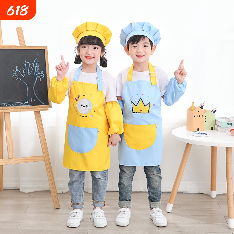 围裙儿童三件套幼儿园画室绘画美术防水画画衣宝宝吃饭罩衣反穿衣