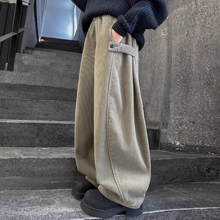 儿童老爹裤 2025灯芯绒弯刀裤 潮红色牛仔外穿 子秋冬装 女童加绒裤