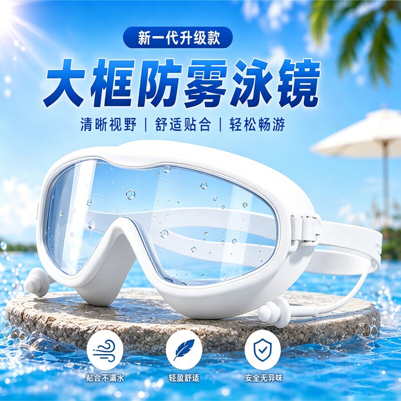 儿童泳镜防水防雾高清大框游泳眼镜男孩女孩专业潜水泳镜泳帽套装