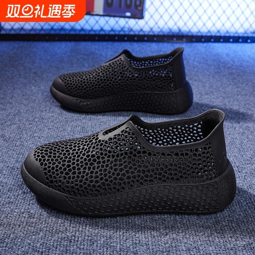 男士夏季新款运动休闲鞋3D打印男鞋镂空透气软底舒适户外洞洞鞋男