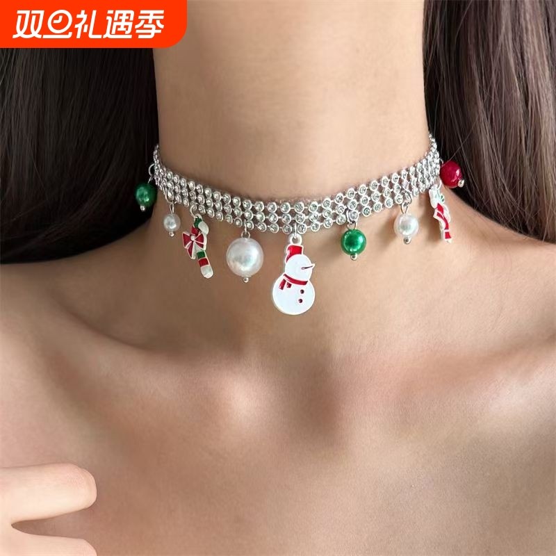 欧美潮流圣诞节圣诞雪人锁骨链女新款冬季氛围感个性辣妹风穿搭潮